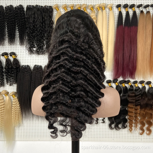 Deep Wave Transparent Ful Lace Wig Pre-Plucked Bleached Knots Human Hair Wigs For Women Brazillian Deep Wave Curly Wig Vendor